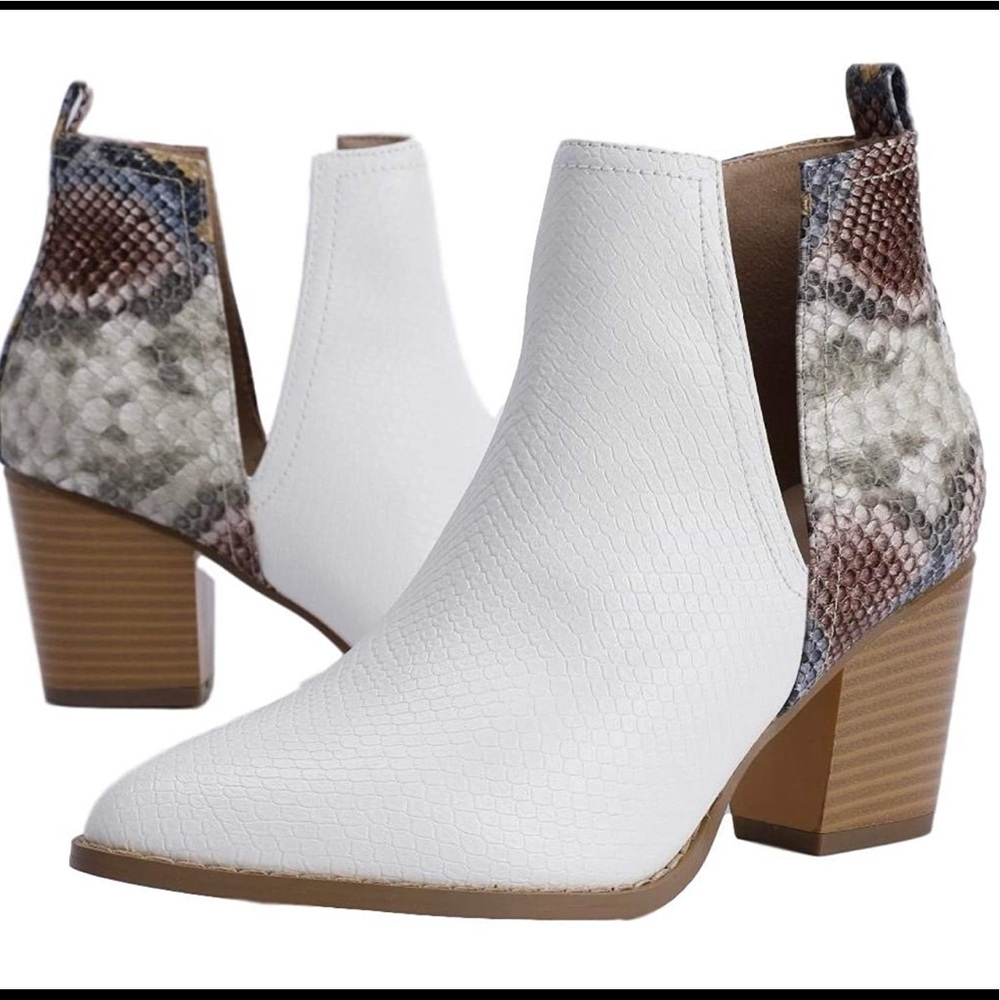 White and snake booties
